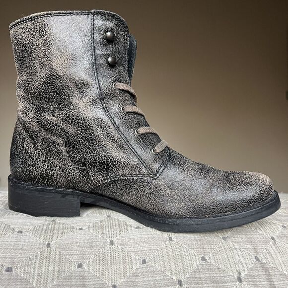 J. Crew Distressed Crackle Dark Brown Leather Lace Up Ankle Boot Women’s 7.5 - Picture 2 of 16